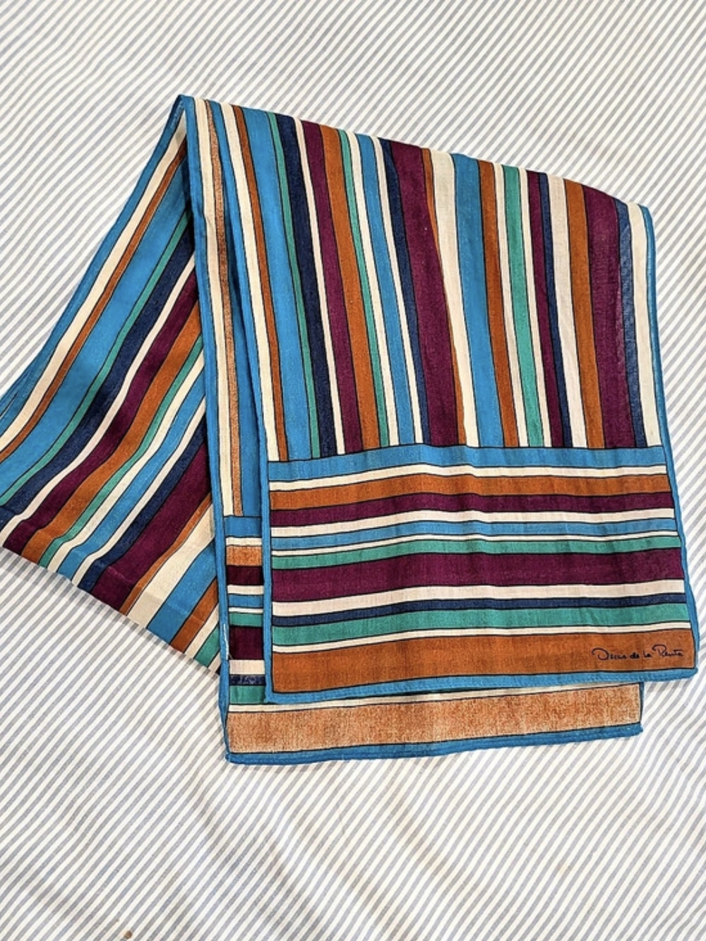 Vintage 70s Oscar de la Renta Silk Scarf – Multicolor Striped Jewel Tones